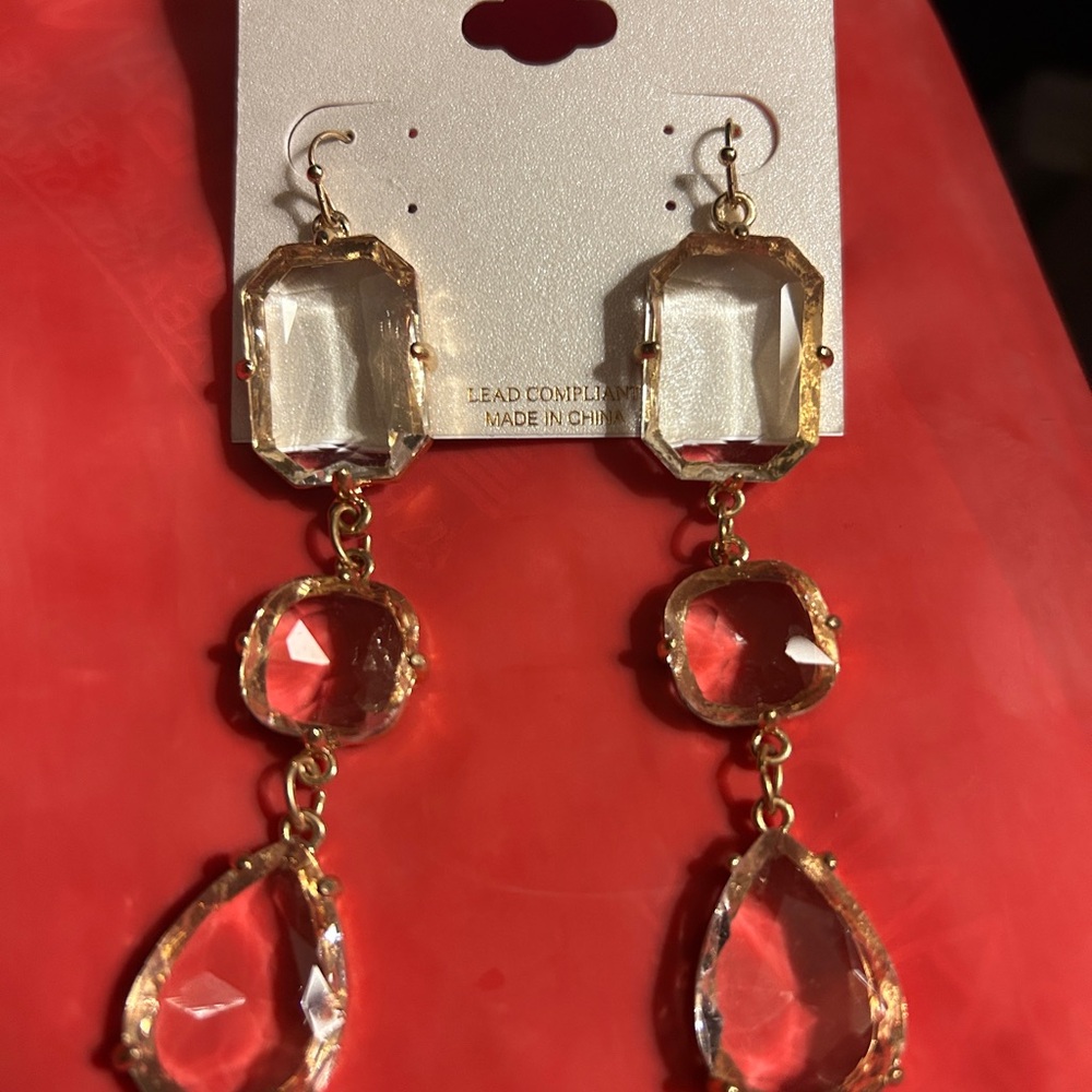 Natasha Couture Gold and Clear Geometric Earrings
